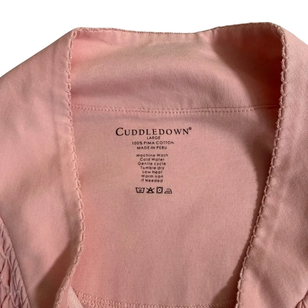 Cuddledown 100% Pima Cotton Smocked Zip Front Long Robe Housecoat Large Pockets